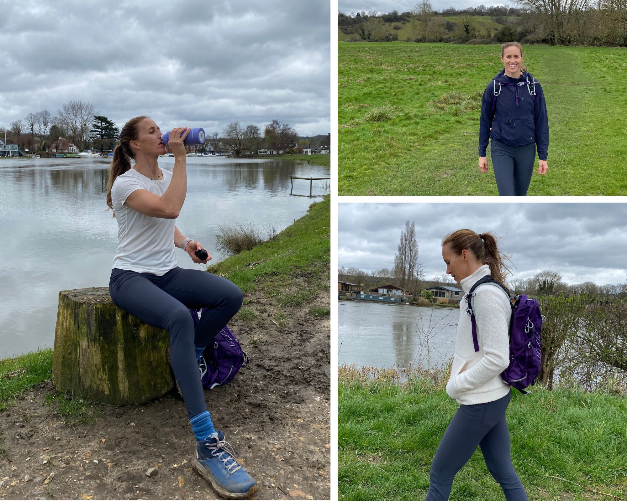 A collage of Helen Glover MBE in the outdoors