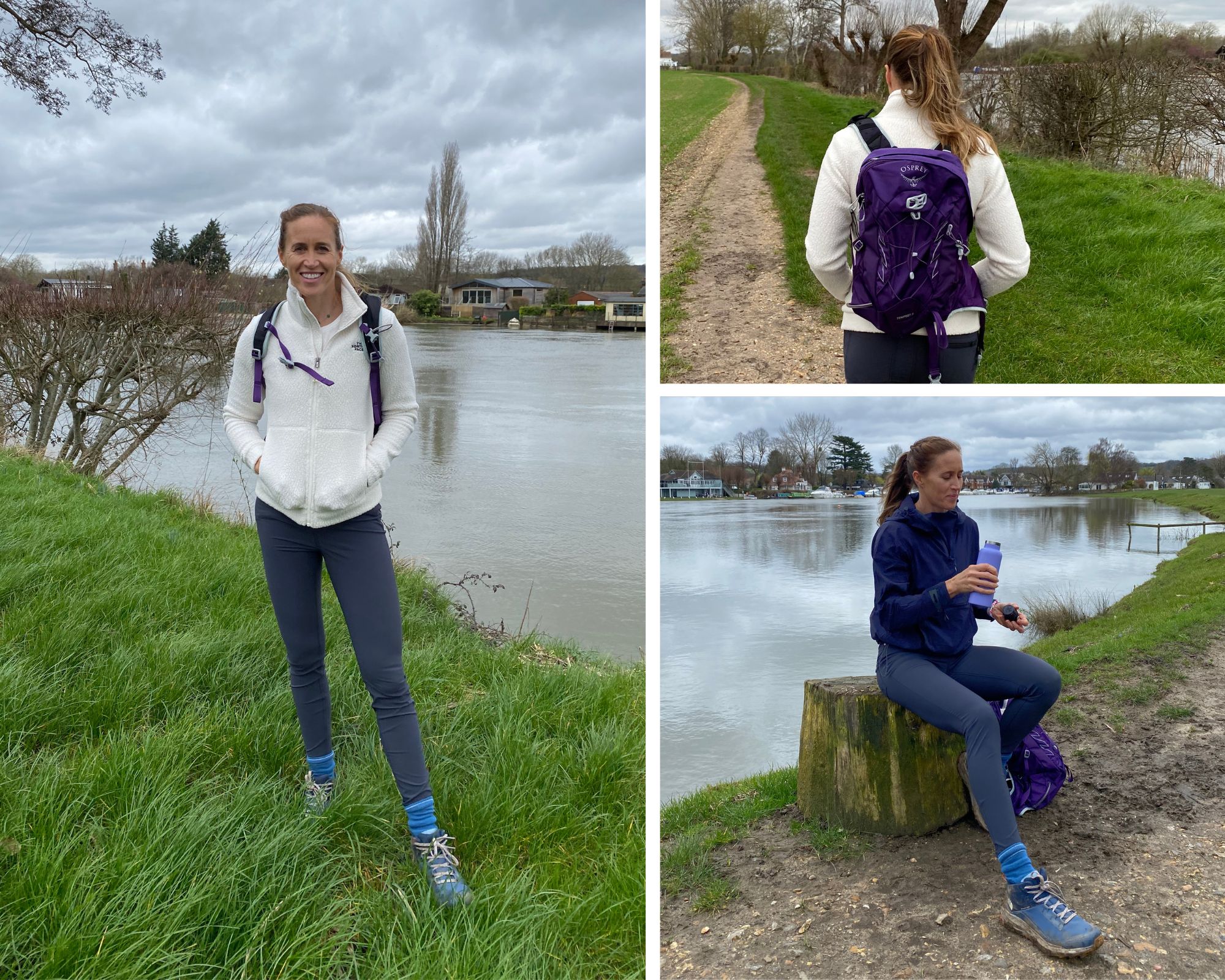 A collage of Helen Glover MBE in the outdoors