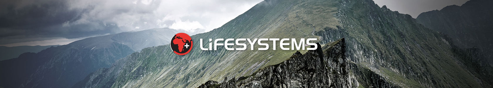 Lifesystems logo and a cliff edge in the background