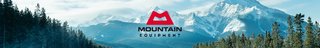 Rocks and snow with the Mountain Equipment brand logo in the middle.