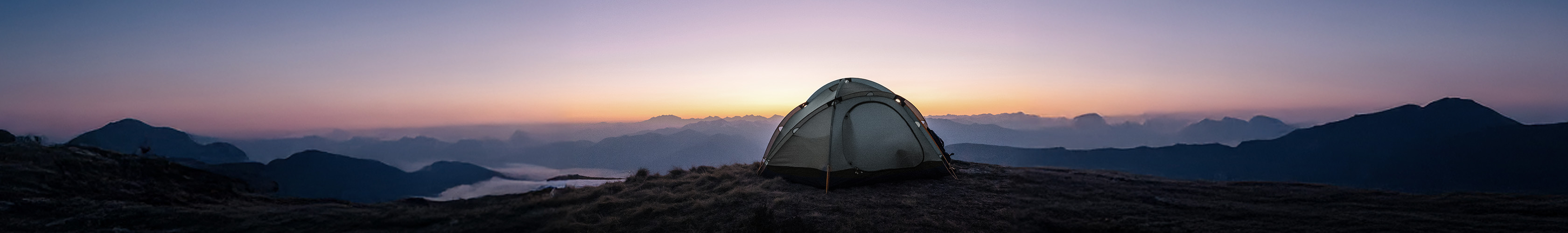 Tent pitched for camping in the outdoors